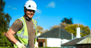 Roofer smiling