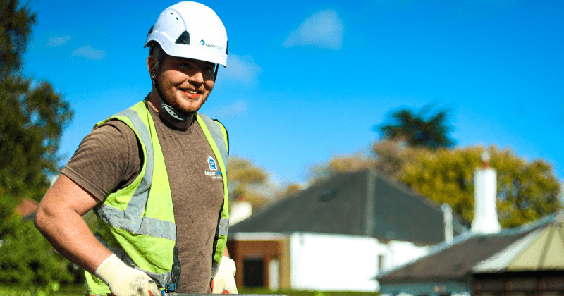 Roofer smiling